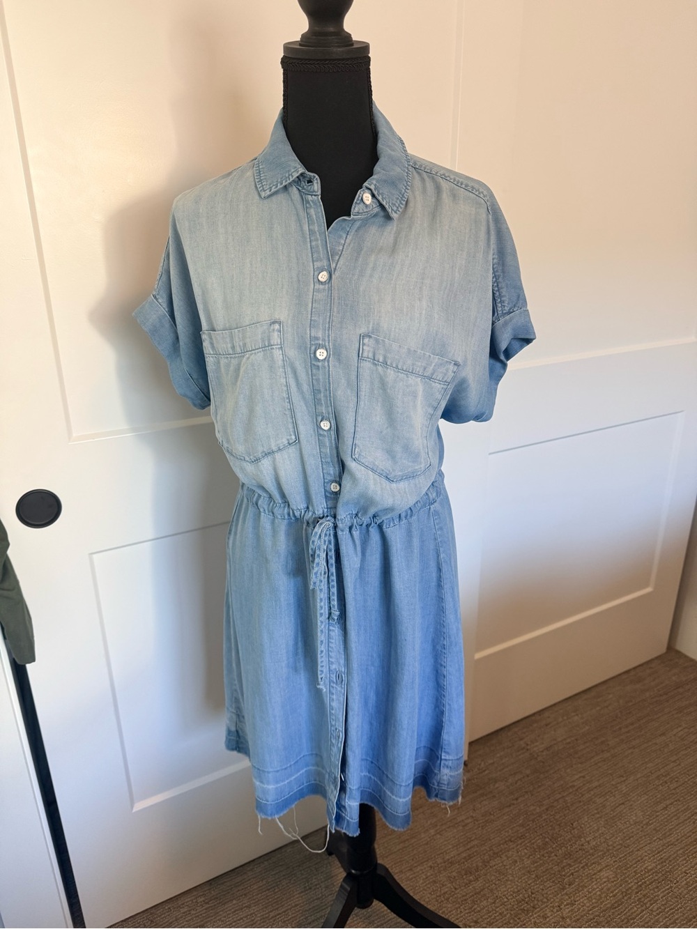 cloth & stone Light Blue Denim Shirt Dress with Drawstring Waist